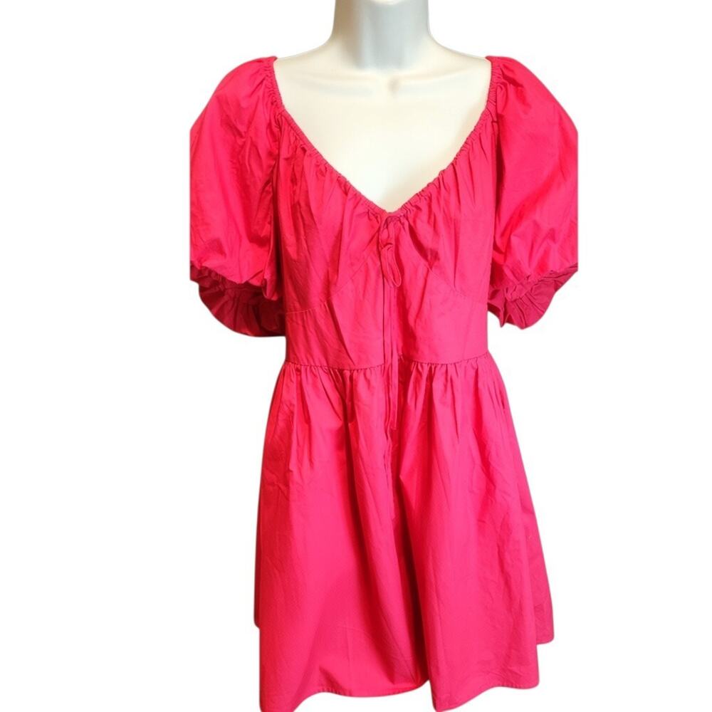 A New Day Red Puff Sleeve Mini Babydoll Dress Smocked Back Women's M NWT